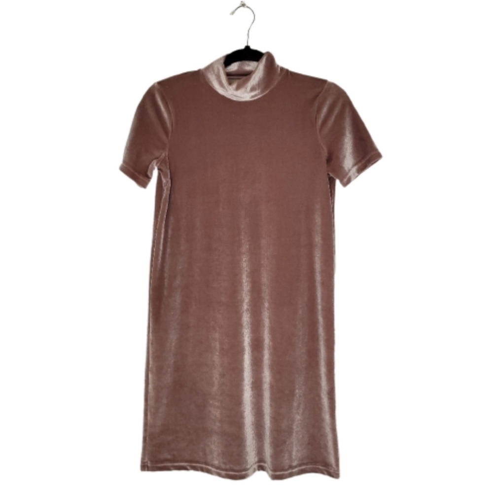 Madewell Mauve Mock Neck Velvet Dress - Picture 2 of 12